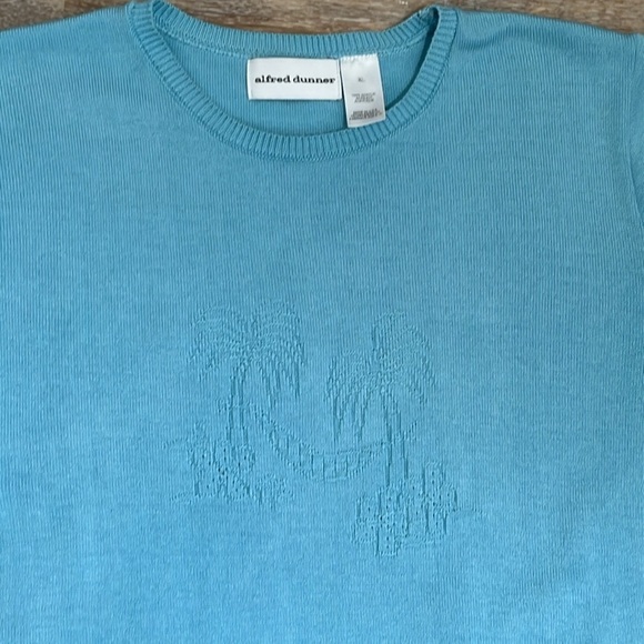 Alfred Dunner Women's XL Summer Sweater Teal Blue Palm Trees Tropical Minimalist - Picture 4 of 9